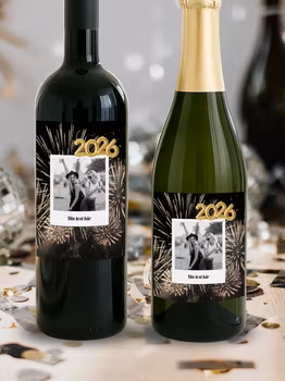 Flasketikett Nyår, Eget foto & text