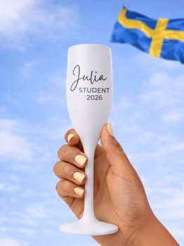 Vitt Champagneglas med tryck, Student 2026