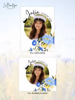 Flasketikett Student 2026, Eget foto & Namn