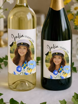 Flasketikett Student 2026, Eget foto & Namn