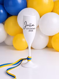 Vitt Champagneglas med tryck, Student 2026
