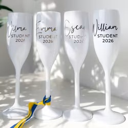 Vitt Champagneglas med tryck, Student 2026