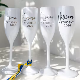 Vitt Champagneglas med tryck, Student 2026