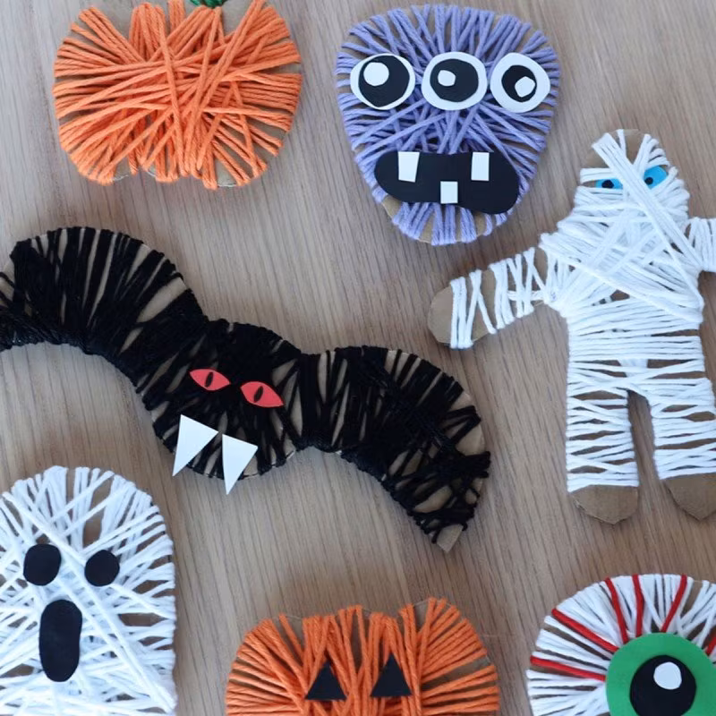 Halloweenpyssel med garn - Gör figurer