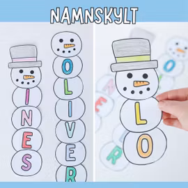 Pyssel - snögubbe som namnskylt