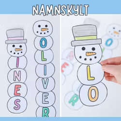 Pyssel - snögubbe som namnskylt
