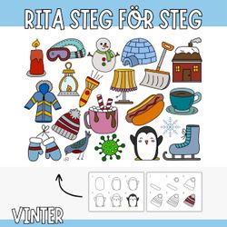 20 motiv att rita steg för steg - vinter