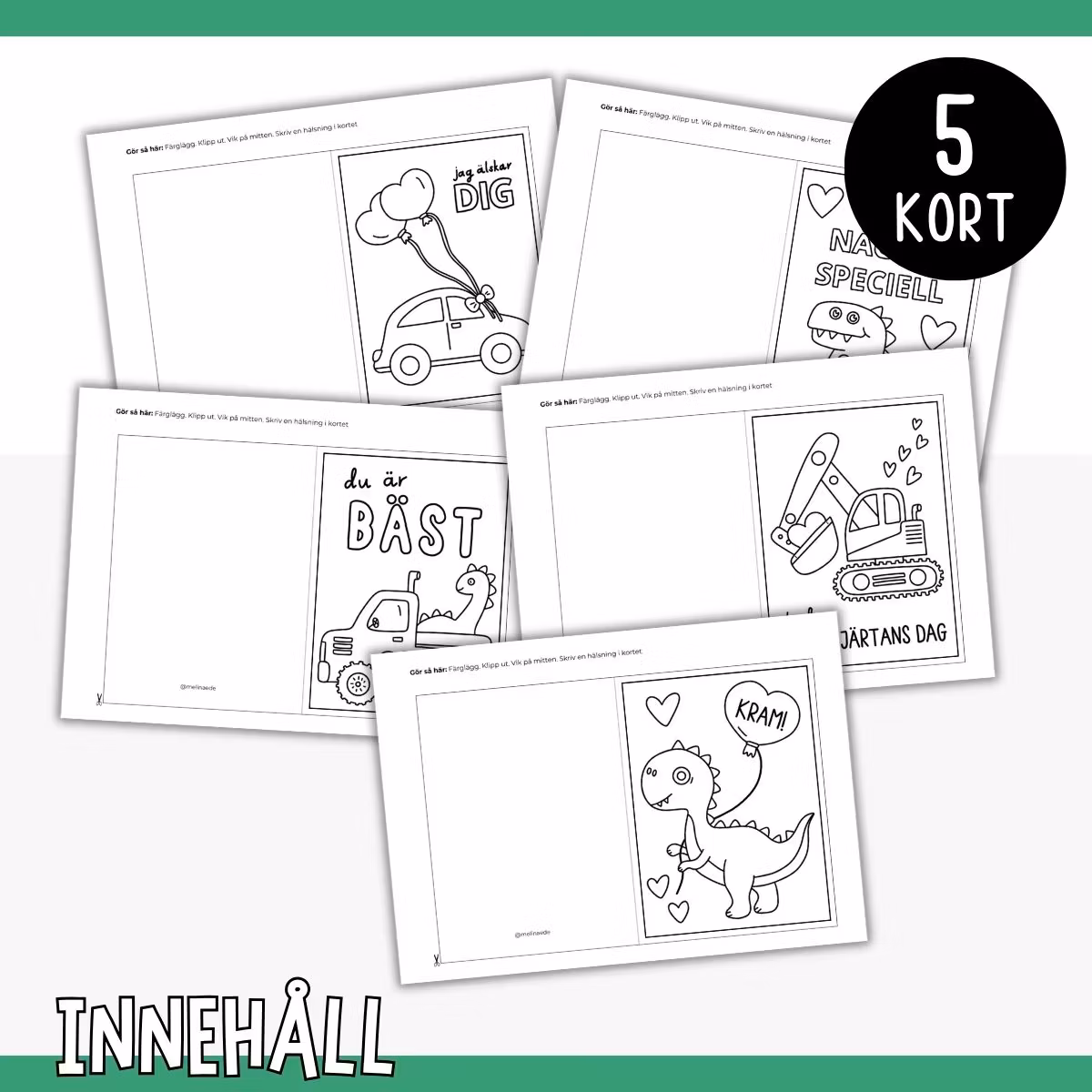 Alla hjärtans dag-kort: fordon och dinosaurier