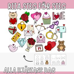20 motiv att rita till alla hjärtans dag - steg för steg