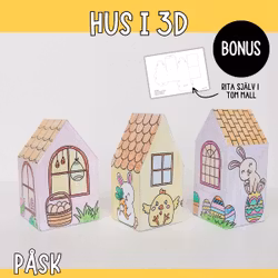 Påskpyssel - färglägg och gör hus i 3D