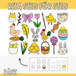 20 motiv att rita tema påsk - steg för steg