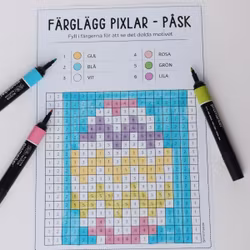 Påskpyssel - färglägg pixelbilder