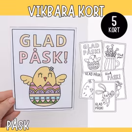 Påskkort att skriva ut (vikbara) - 5 motiv