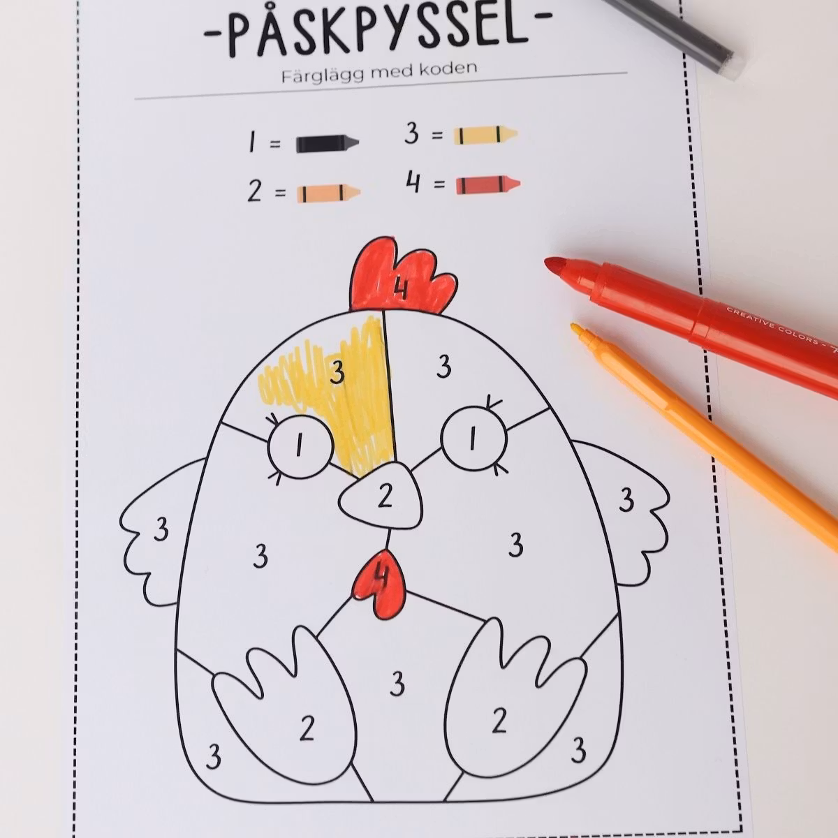 Färglägg med kod - påsk (extra enkel)