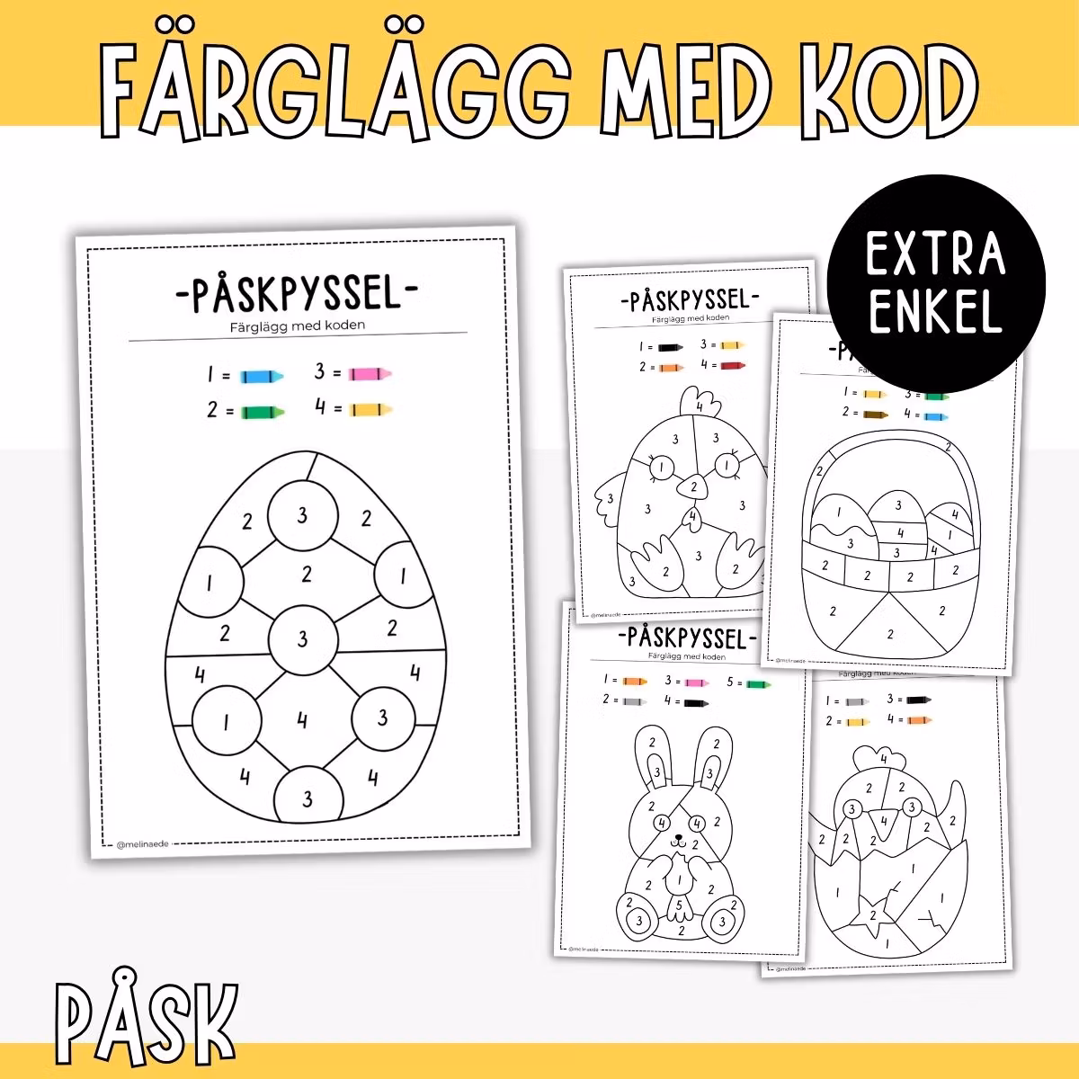 Färglägg med kod - påsk (extra enkel)