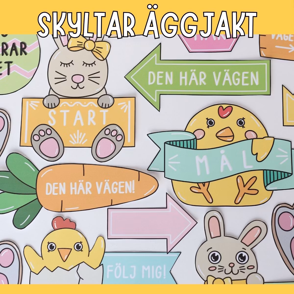 Äggjakt - skyltar för att hitta påskägget
