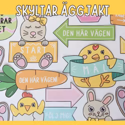 Äggjakt - skyltar för att hitta påskägget