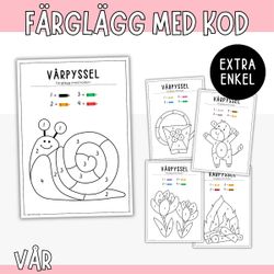 Färglägg med kod - vår (extra enkel)