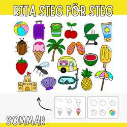 20 motiv att rita steg för steg - sommar