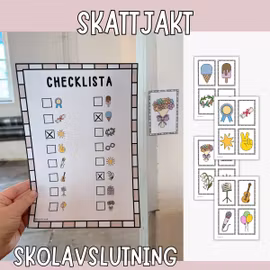 Skolavslutning skattjakt - 16 kort att skriva ut