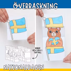 Nationaldagspyssel - Öppningsbara flaggor att skriva ut (6 juni)