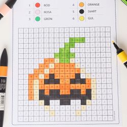 Halloweenpyssel för barn - Färglägg pixelbilder