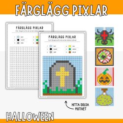 Halloweenpyssel för barn - Färglägg pixelbilder
