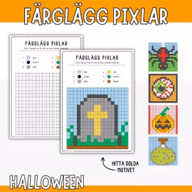 Halloweenpyssel för barn - Färglägg pixelbilder