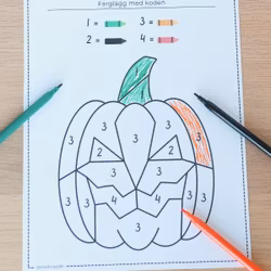 Färglägg med kod - Halloween (extra enkel)