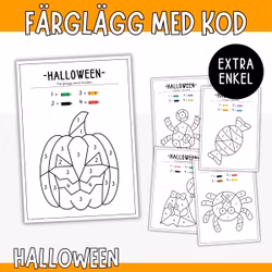 Färglägg med kod - Halloween (extra enkel)