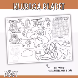 Pysselblad med kluringar för barn - Höst