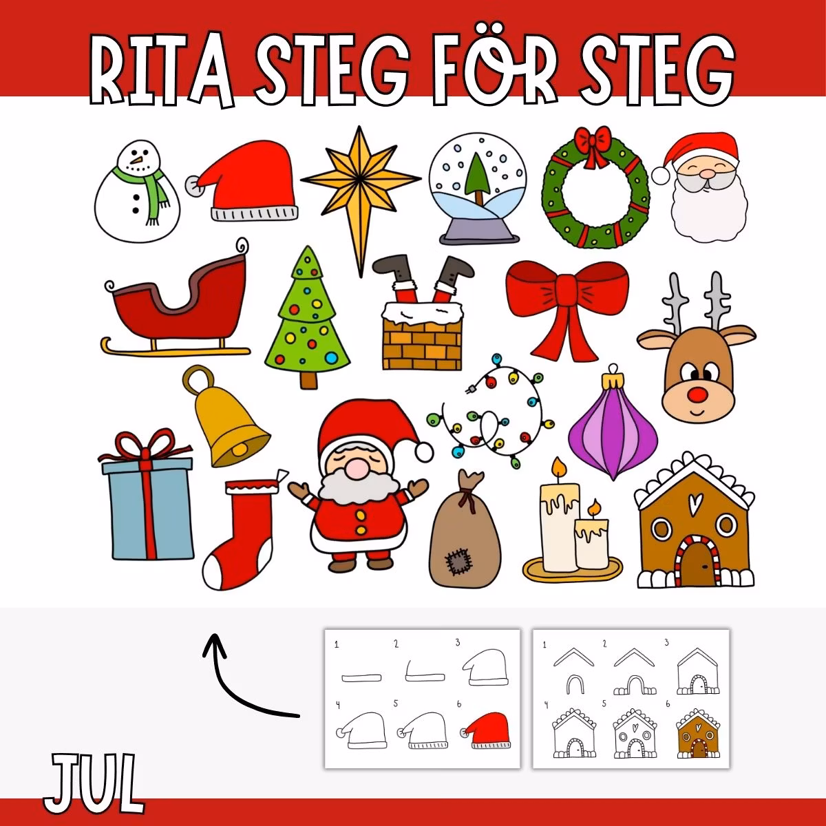 Lär dig rita julmotiv steg för steg - 20 motiv