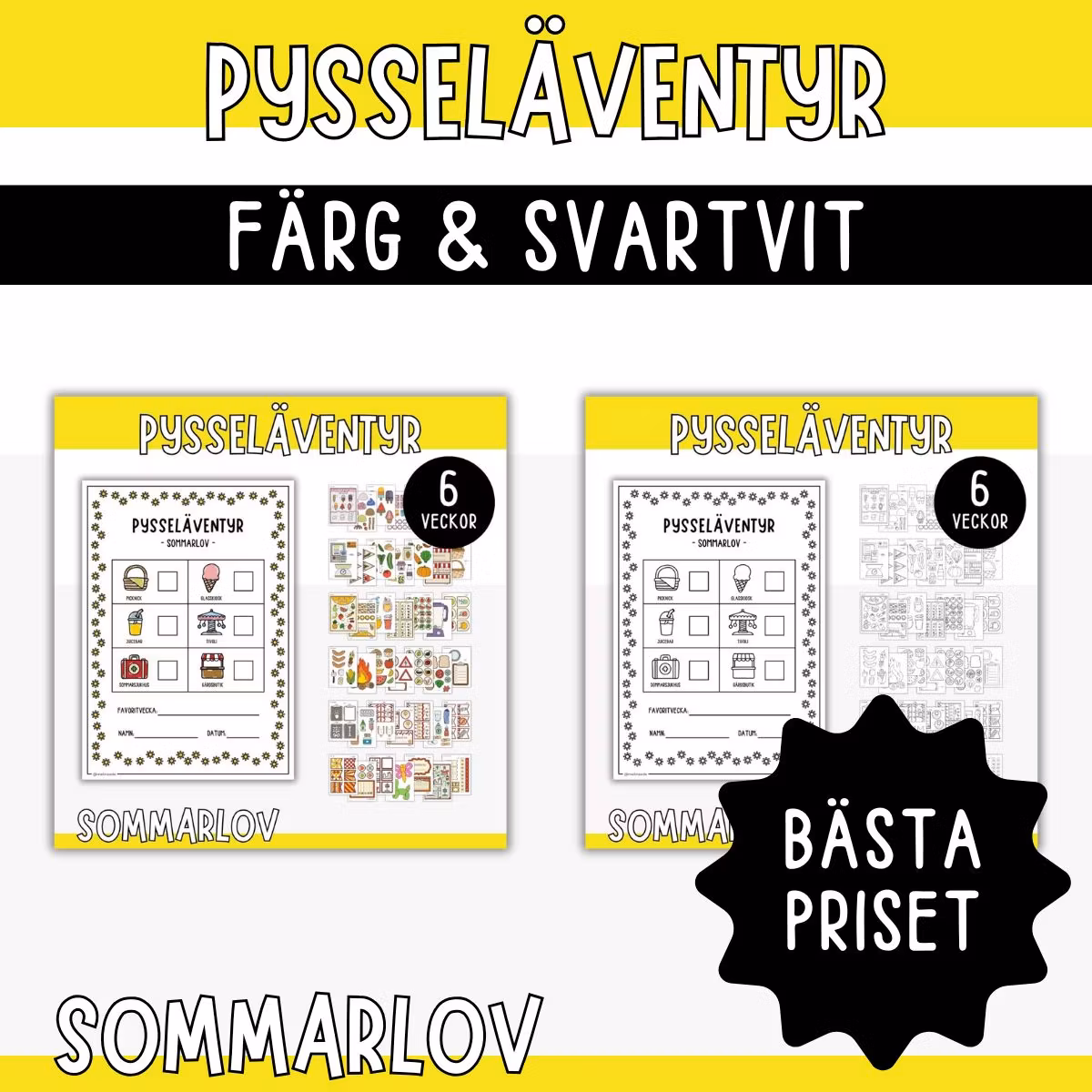 KOMBO pysseläventyr - Med färg & svartvit