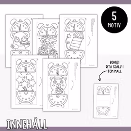 Pyssla in det nya året – klockor att färglägga och vika