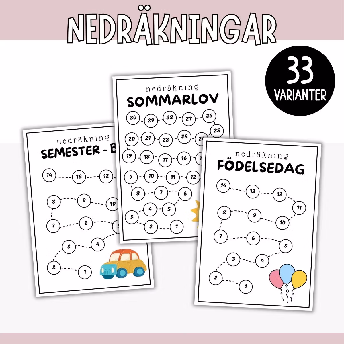 Nedräkningar: 33 varianter