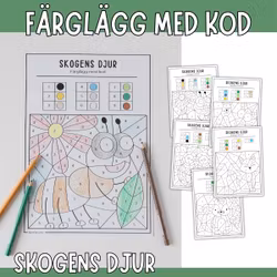 Färglägg med kod: skogens djur