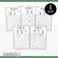 Färglägg med kod: skogens djur