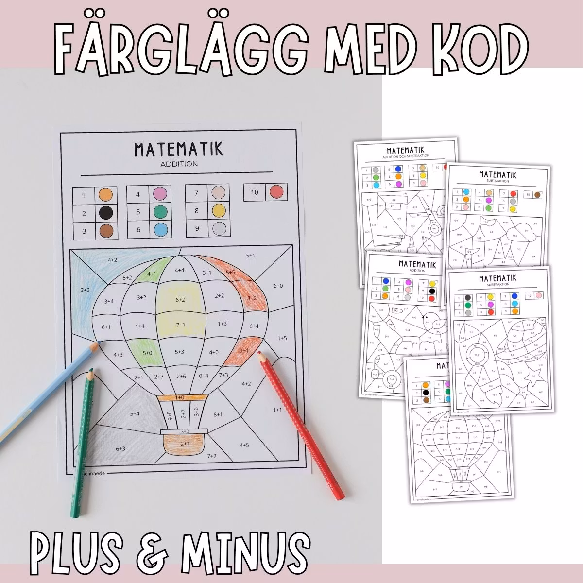 Färglägg med kod: plus och minus