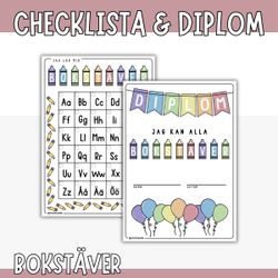 Lära bokstäver - checklista och diplom