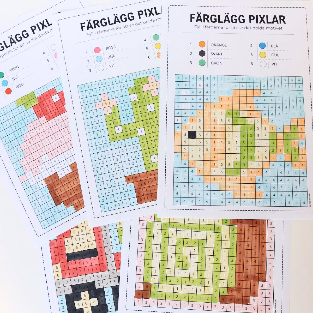 Pixelbilder - färglägg dolda motiv