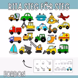 20 motiv att rita steg för steg - fordon