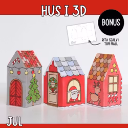 Julpyssel - färglägg och gör hus i 3D