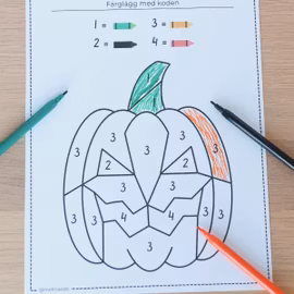 Färglägg med kod - Halloween (extra enkel)
