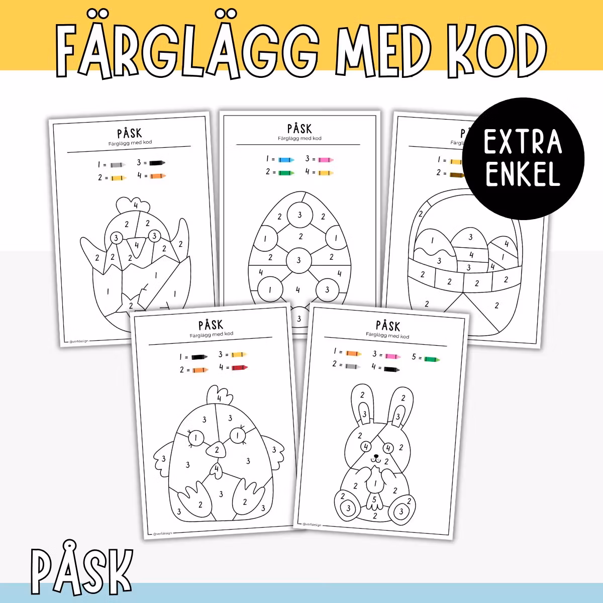 Färglägg med kod - påsk (extra enkel)