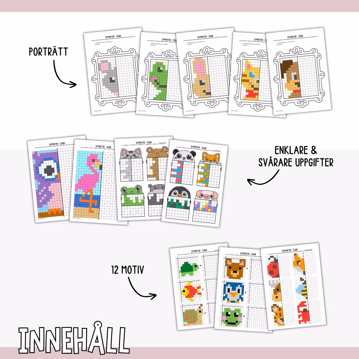 Öva symmetri - Pixelbilder tema djur