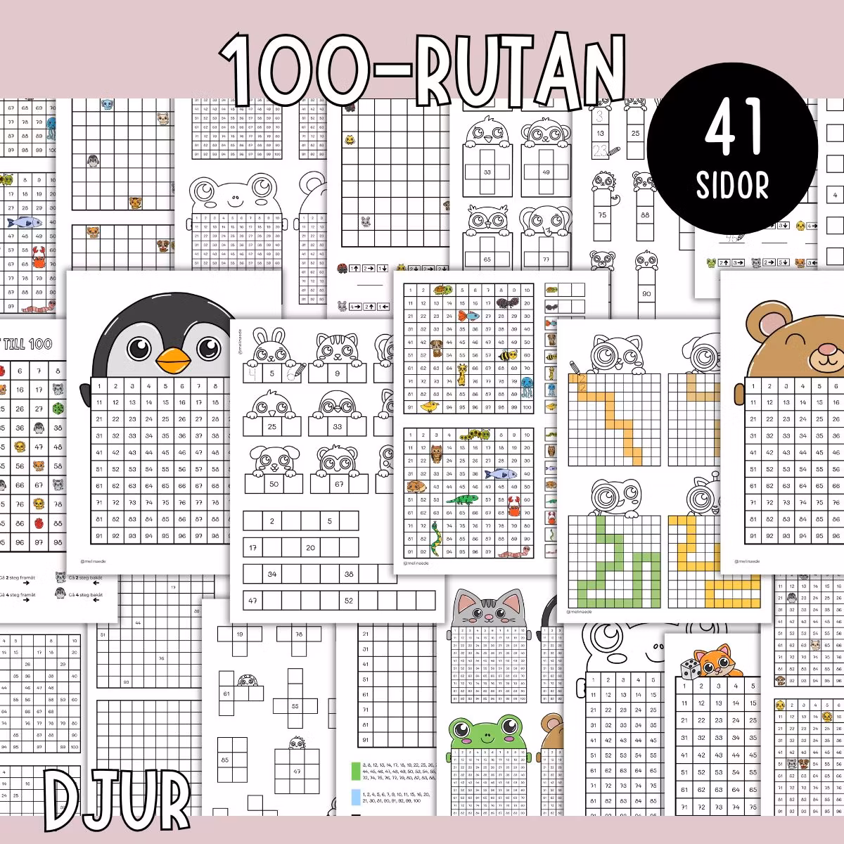 Hundrarutan - Övningar, spel och pixelbilder - Djur