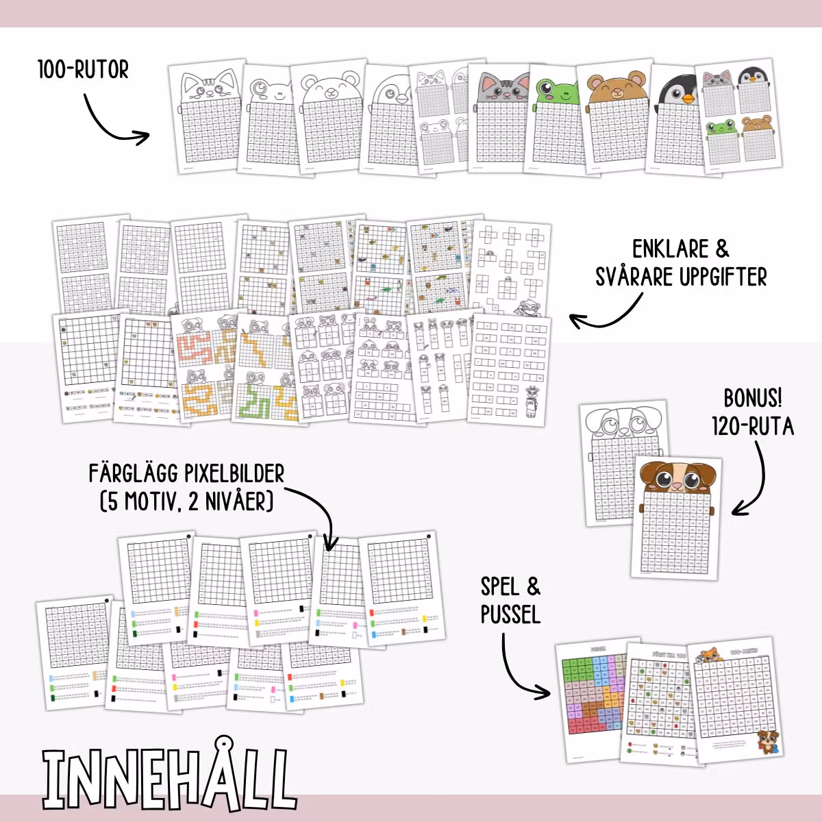 Hundrarutan - Övningar, spel och pixelbilder - Djur