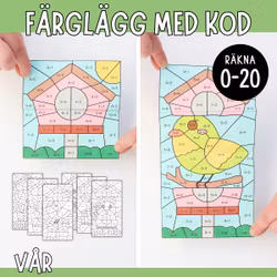 Färglägg med kod (räkna 0-20) - Vår