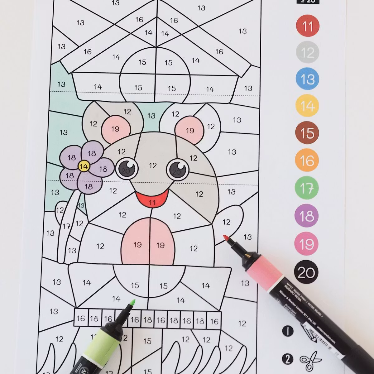 Färglägg med kod (räkna 0-20) - Vår