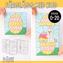 Färglägg med kod (räkna 0-20) - Påsk
